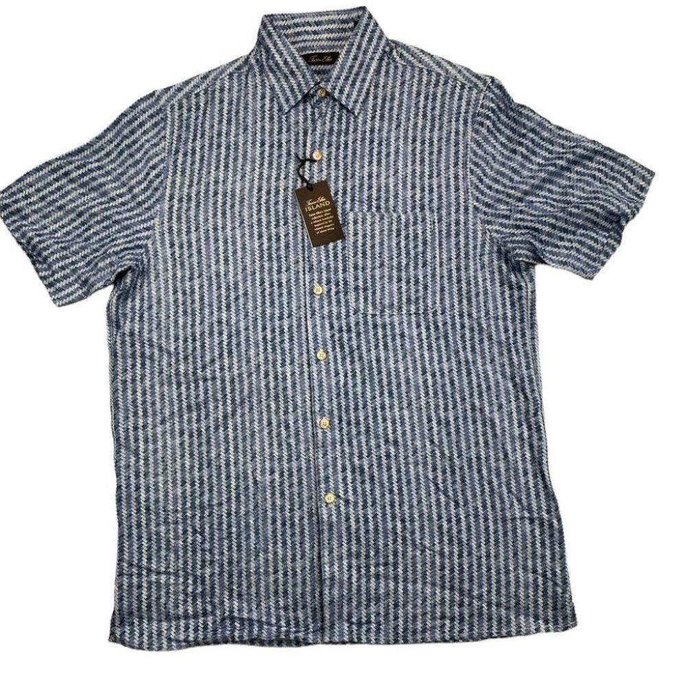 Tasso Elba Men's Shirt Blue Printed Button up Pocket Silk, size S